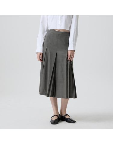 [컴젠] 여성 A라인 플리츠 스커트 D BEIGE