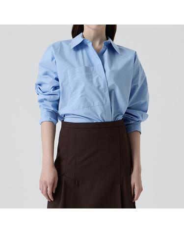 [컴젠] 여성 포켓 디테일 오버핏 셔츠 L BLUE