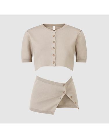 [컴젠] 여성 투피스 반팔 니트 KHAKI BEIGE