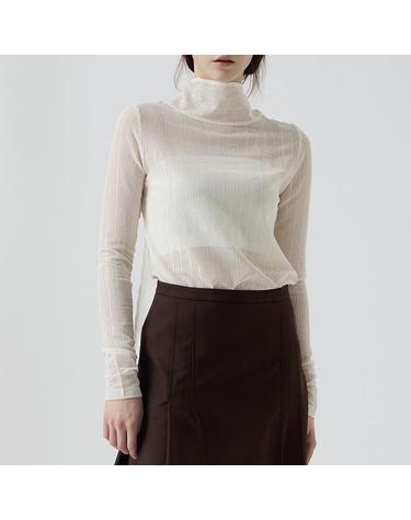 [컴젠] 여성 하이넥 시스루 타이 블라우스 IVORY