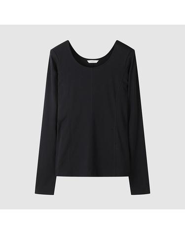 [컴젠] 여성 세미 보트넥 긴팔 티셔츠 BLACK