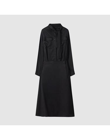 [컴젠] 여성 셔츠형 랩 원피스 BLACK