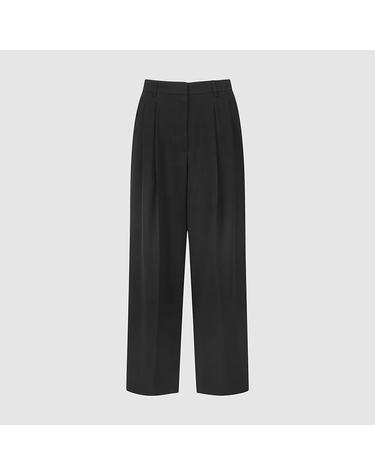 [컴젠] 여성 투턱 세미 와이드 팬츠 BLACK