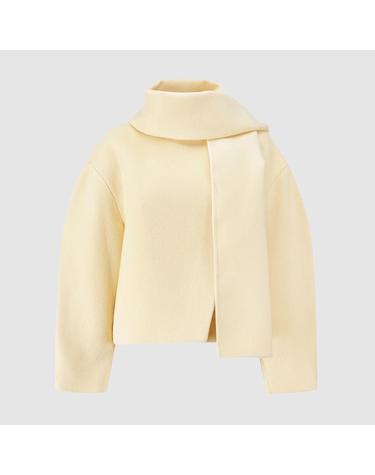 [컴젠] 여성 머플러 세트 하프 집업 코트 L YELLOW