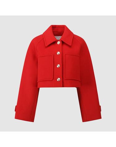 [컴젠] 여성 골드 버튼 울 크랍 쟈켓 RED