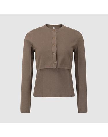 [컴젠] 여성 라운드넥 가디건 슬리브리스탑 세트 KHAKI BROWN
