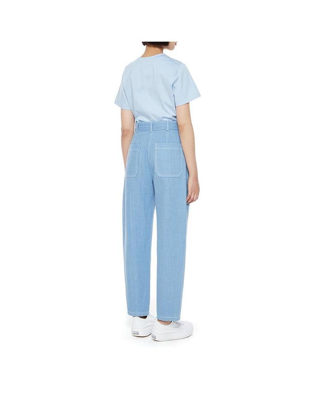컴젠 [컴젠] 여성 데이라이트 블루 커브 배기핏 벨티드 데님 팬츠 착용컷