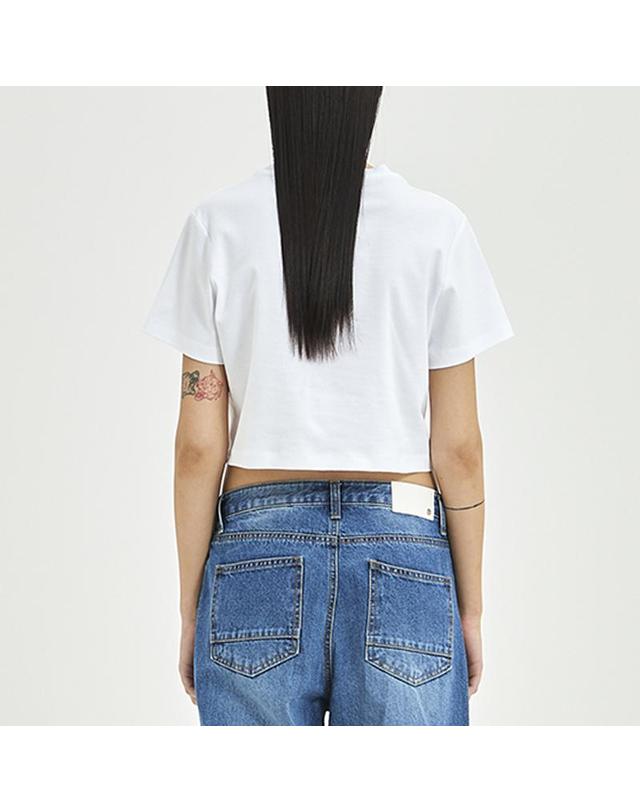 컴젠 [컴젠] 여성 크롭트 반팔 티셔츠 WHITE 착용컷
