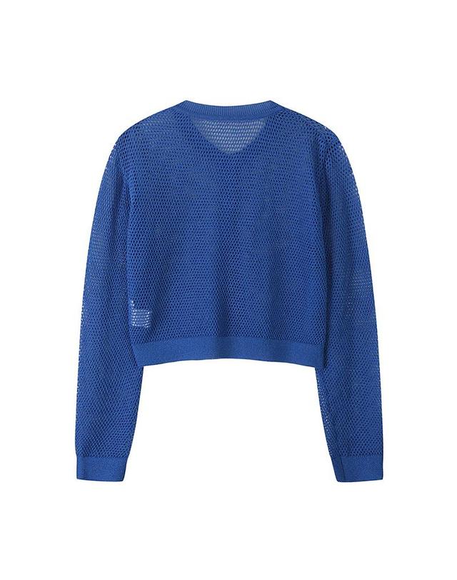 컴젠 [컴젠] 여성 매쉬 크롭 가디건 BLUE 착용컷