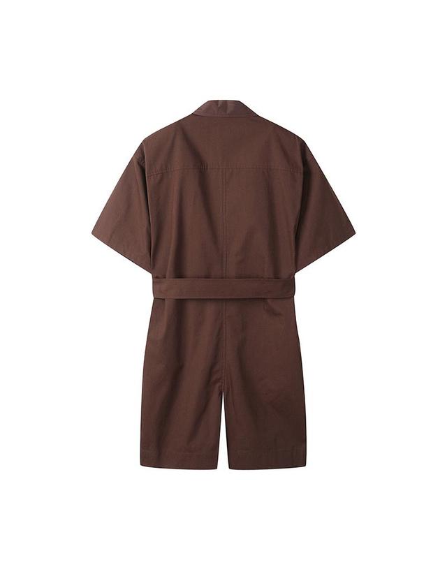 컴젠 [컴젠] 여성 하프 슬리브 코튼 점프수트 BROWN 착용컷