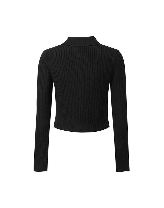 컴젠 [컴젠] 여성 골지 셔츠카라 가디건 BLACK 착용컷