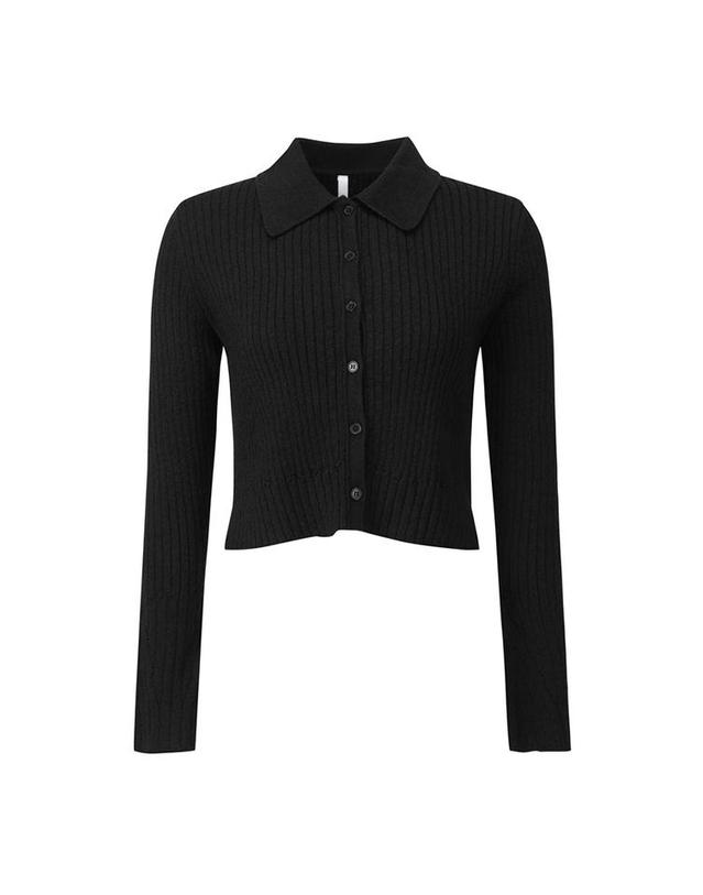 컴젠 [컴젠] 여성 골지 셔츠카라 가디건 BLACK 착용컷