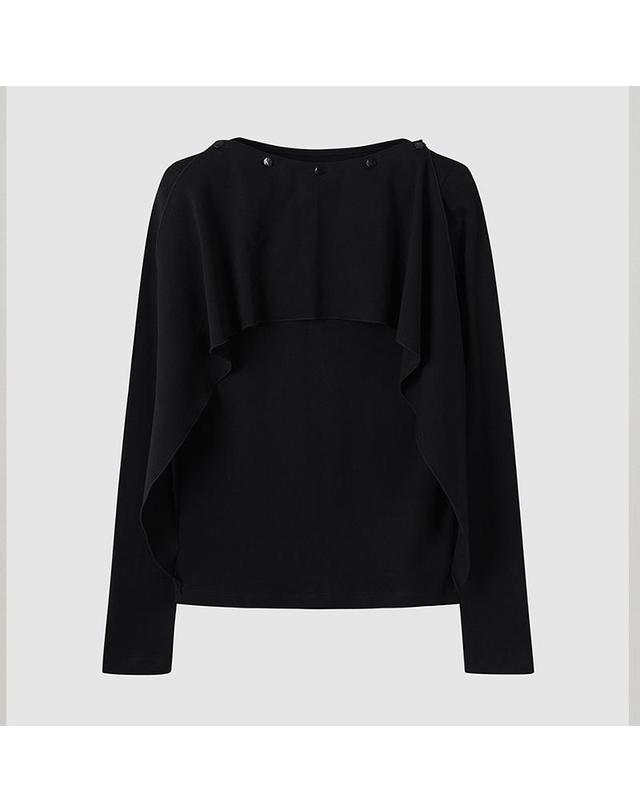 컴젠 [컴젠] 여성 스카프 옵션 보트넥 롱 슬리브 티셔츠 BLACK 착용컷