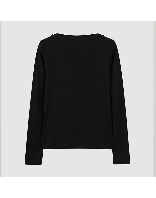 컴젠 [컴젠] 여성 스카프 옵션 보트넥 롱 슬리브 티셔츠 BLACK 착용컷