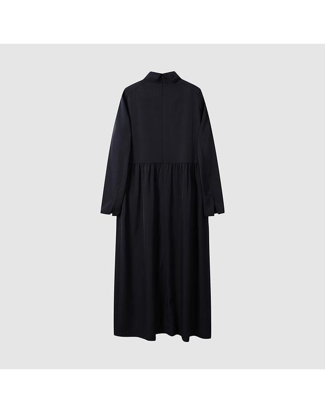 컴젠 [컴젠] 여성 실키 하이넥 롱 드레스 BLACK 착용컷
