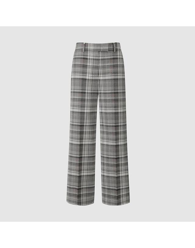 컴젠 [컴젠] 여성 체크 와이드 팬츠 GRAY CHECK 착용컷