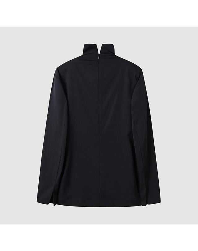 컴젠 [컴젠] 여성 실키 하이넥 블라우스 BLACK 착용컷