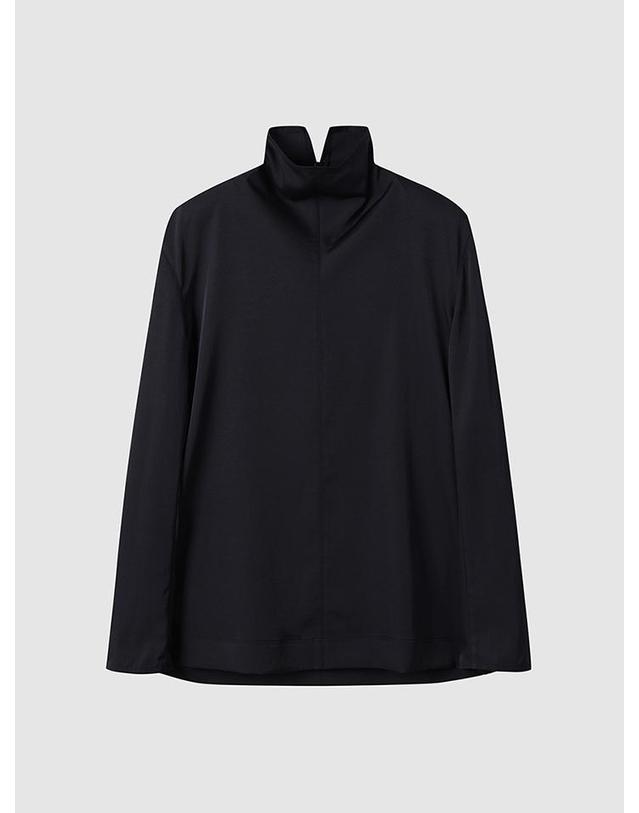 컴젠 [컴젠] 여성 실키 하이넥 블라우스 BLACK 착용컷