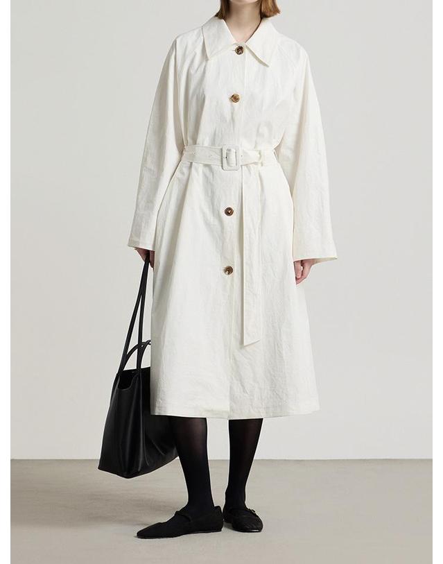 컴젠 [컴젠] 여성 링클 카라 포인트 코트 OFF WHITE 착용컷