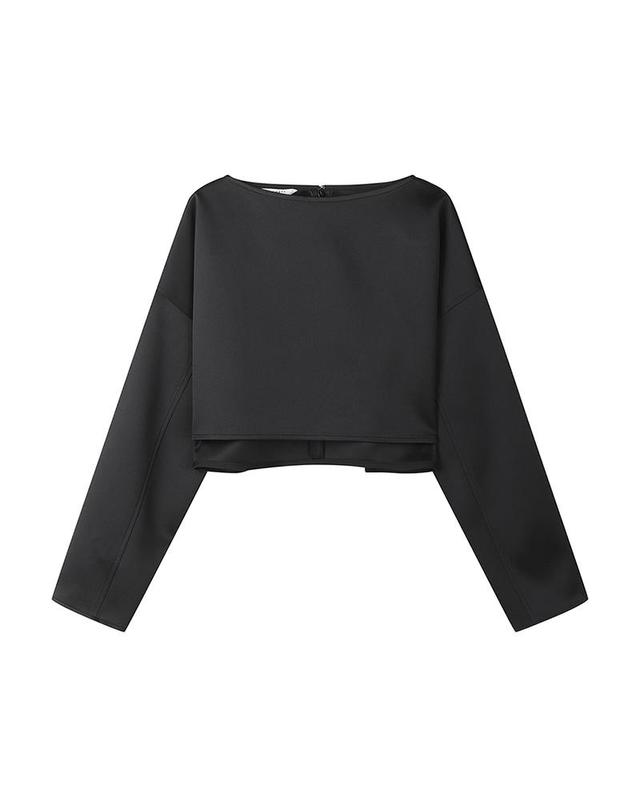 컴젠 [컴젠] 여성 크랍 라운드넥 블라우스 BLACK 착용컷