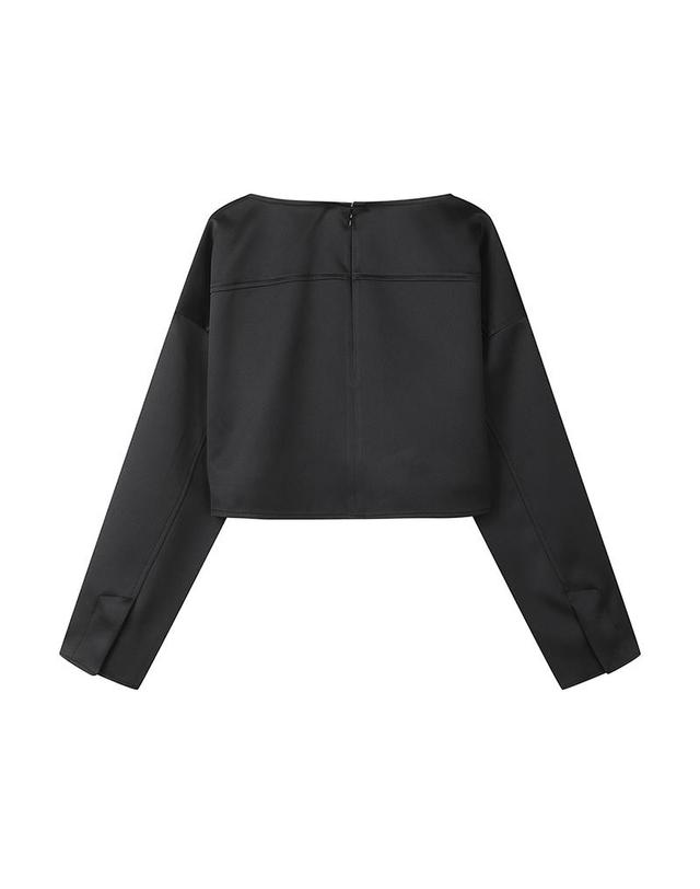 컴젠 [컴젠] 여성 크랍 라운드넥 블라우스 BLACK 착용컷