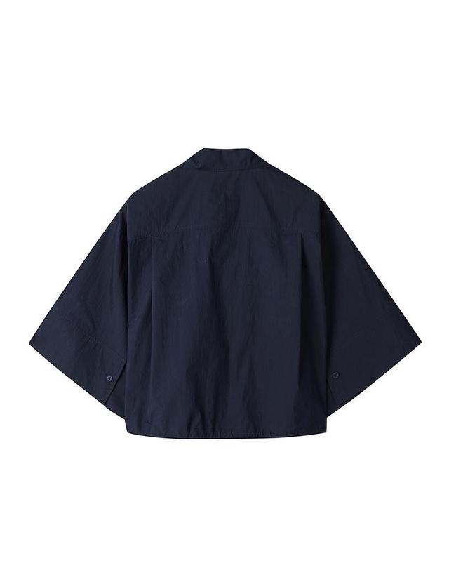 컴젠 [컴젠] 여성 루즈핏 크랍 셔츠 D NAVY 착용컷