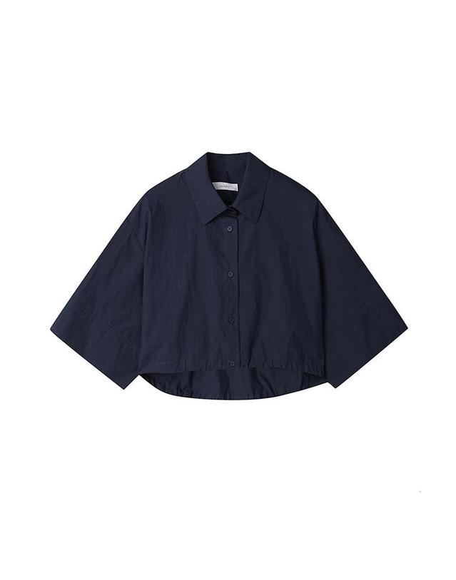 컴젠 [컴젠] 여성 루즈핏 크랍 셔츠 D NAVY 착용컷