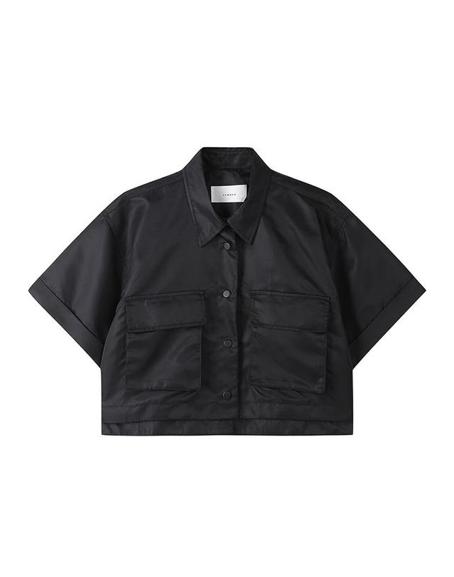 컴젠 [컴젠] 여성 포켓 반소매 셔켓 BLACK 착용컷