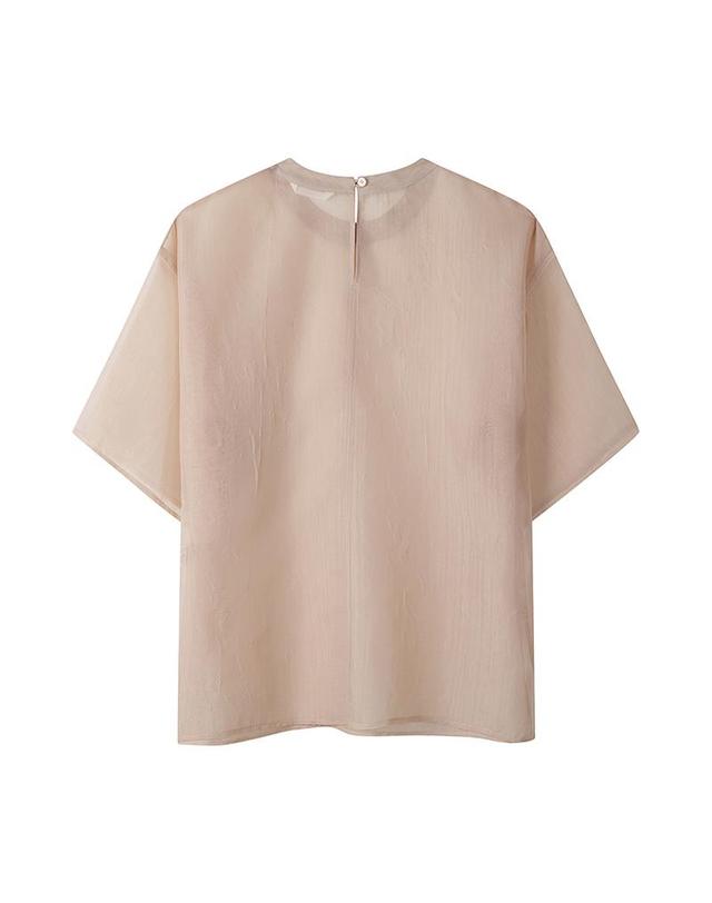 컴젠 [컴젠] 여성 루즈핏 시스루 블라우스 L BEIGE 착용컷