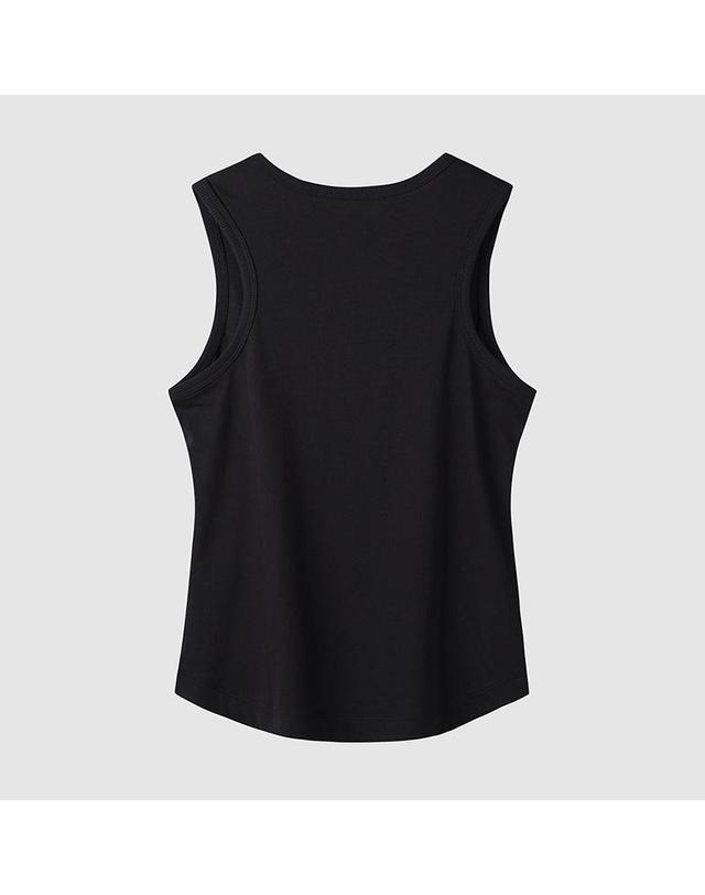 컴젠 [컴젠] 여성 로고 배색 슬리브리스 탑 BLACK 착용컷