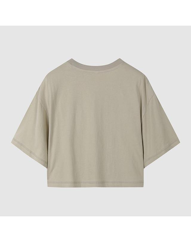 컴젠 [컴젠] 여성 로고 크롭 반팔 티셔츠 L KHAKI 착용컷