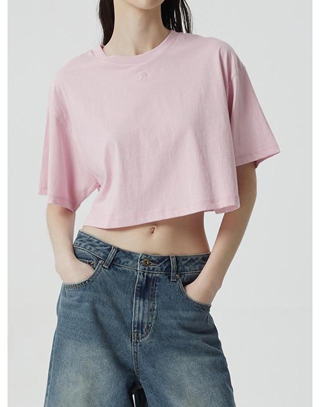 컴젠 [컴젠] 여성 로고 크롭 반팔 티셔츠 L PINK 착용컷