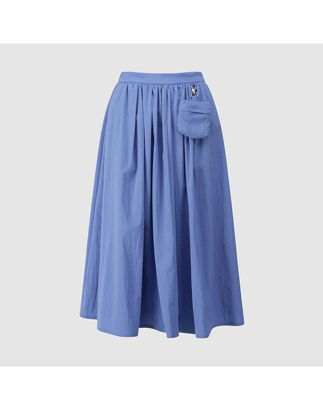 컴젠 [컴젠] 여성 플레어 백밴딩 스커트 BLUE 착용컷