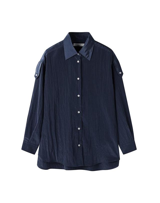컴젠 [컴젠] 여성 롤업 슬리브 셔츠 NAVY 착용컷