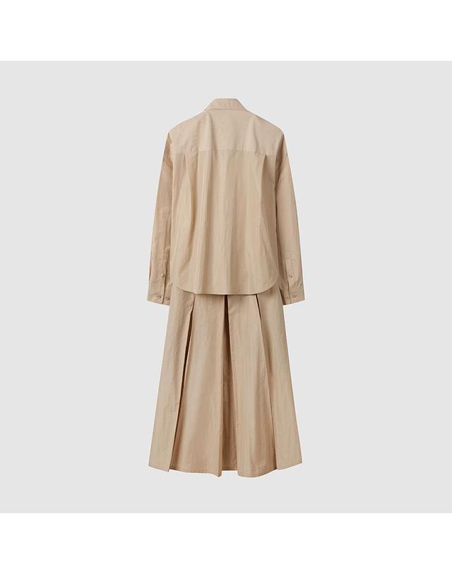 컴젠 [컴젠] 여성 플리츠스커트 셔츠 원피스 BEIGE 착용컷