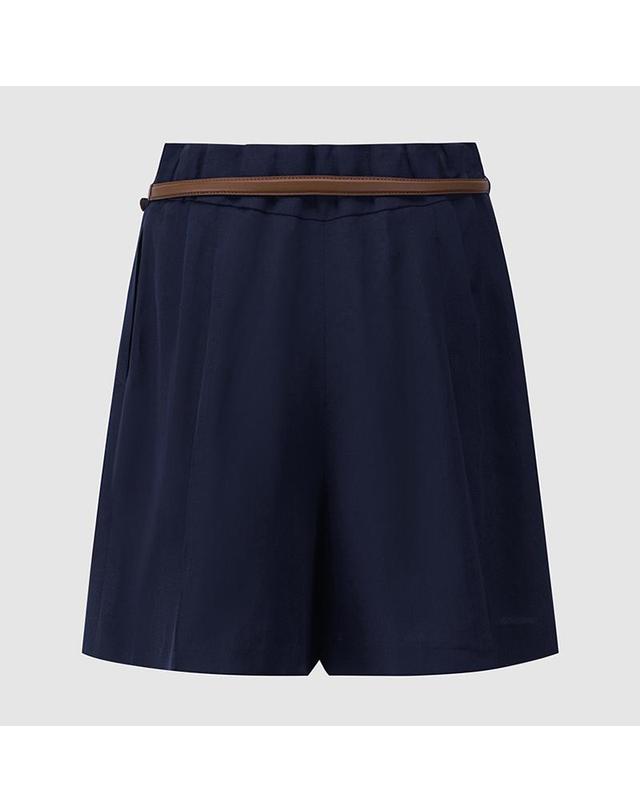 컴젠 [컴젠] 여성 린넨블렌드 백밴딩 벨티드 숏츠 D NAVY 착용컷
