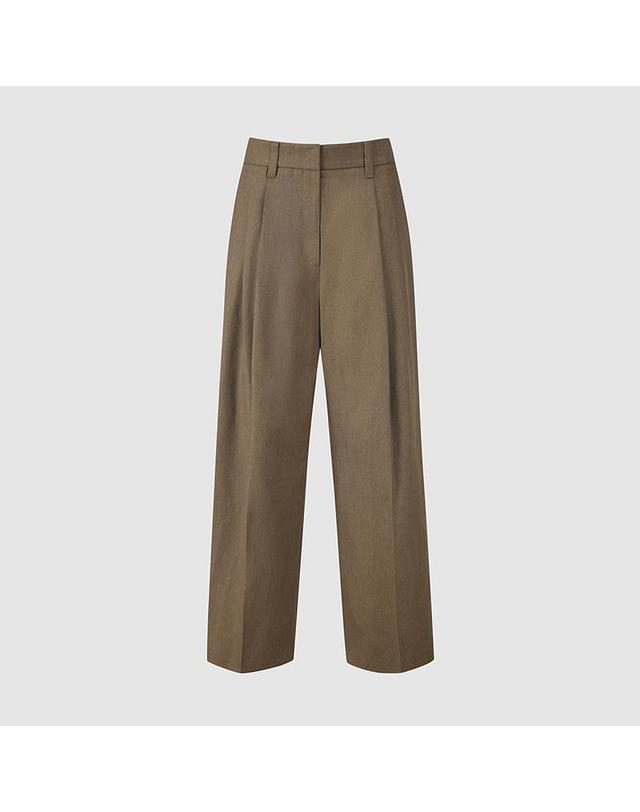 컴젠 [컴젠] 여성 투턱 스트레이트 핏 팬츠 KHAKI BEIGE MG 착용컷