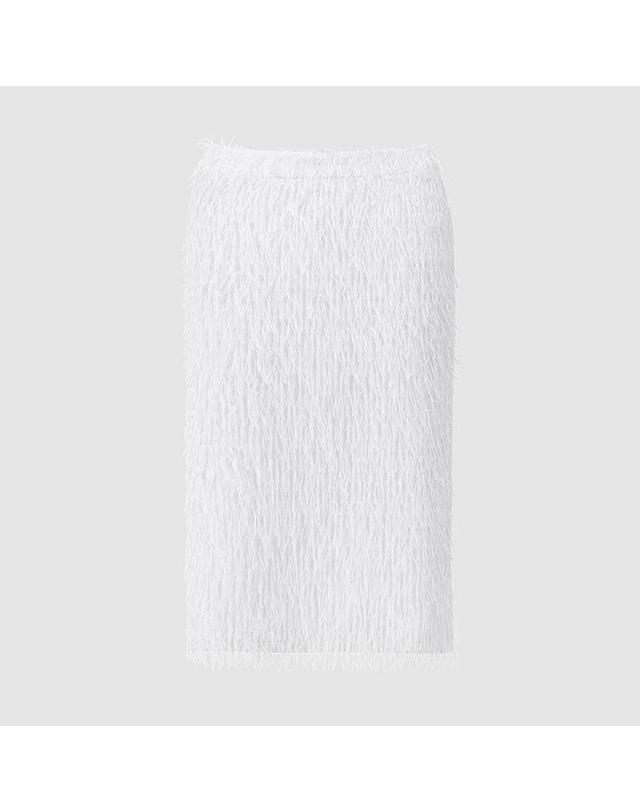 컴젠 [컴젠] 여성 프린지 미디 스커트 WHITE 착용컷