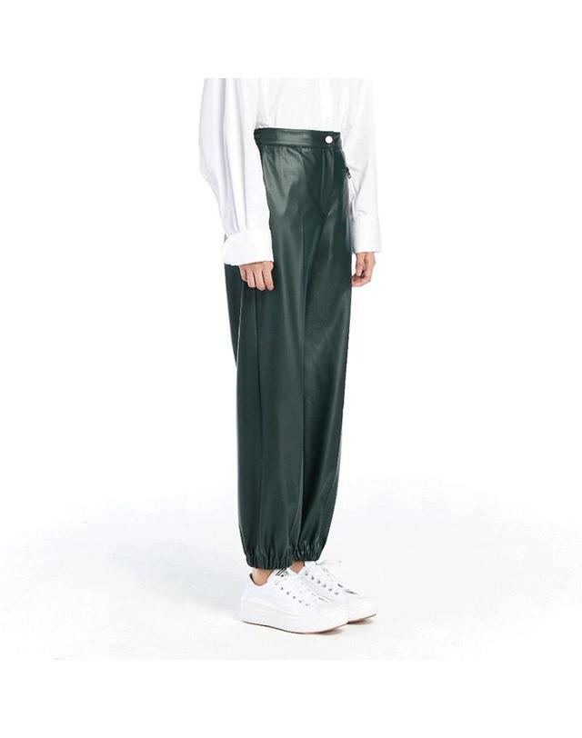 컴젠 [컴젠] 여성 페이크 레더 백밴딩 조거 팬츠 D GREEN 착용컷