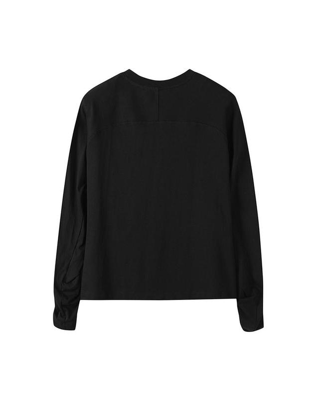 컴젠 [컴젠] 여성 셔링 롱 슬리브 코튼 티셔츠 BLACK 착용컷