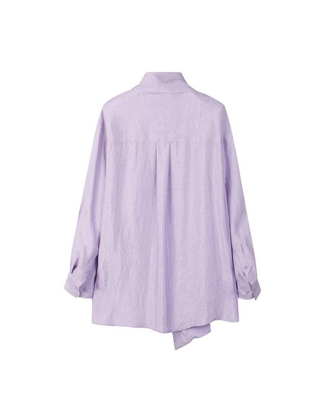 컴젠 [컴젠] 여성 실키 드레이프 타이장식 블라우스 LILAC 착용컷