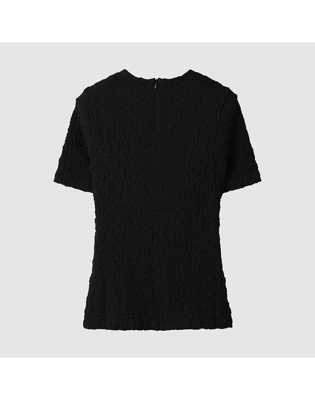 컴젠 [컴젠] 여성 라운드넥 저지 블라우스 BLACK 착용컷