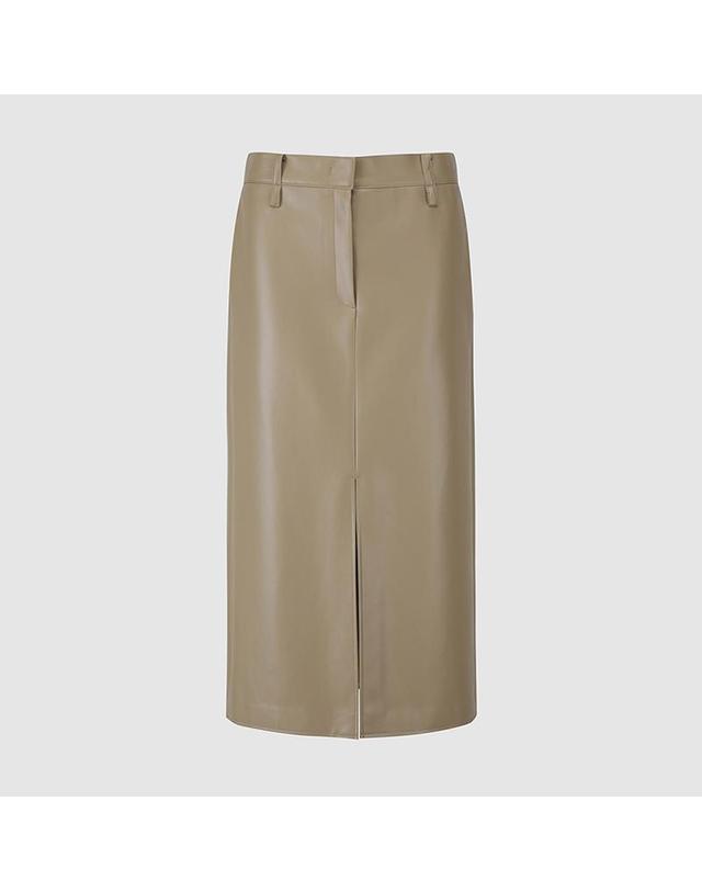 컴젠 [컴젠] 여성 H라인 레더 벨트 스커트 BEIGE 착용컷