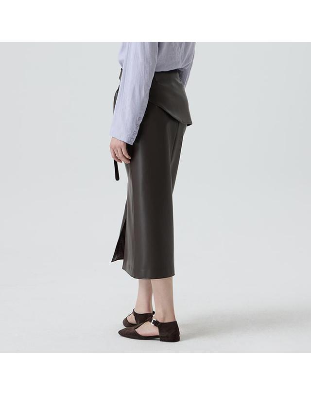 컴젠 [컴젠] 여성 H라인 레더 벨트 스커트 BROWN 착용컷