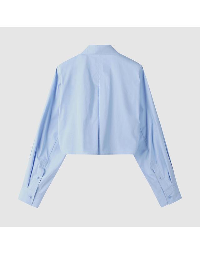 컴젠 [컴젠] 여성 소매볼륨 크롭 셔츠 L BLUE 착용컷