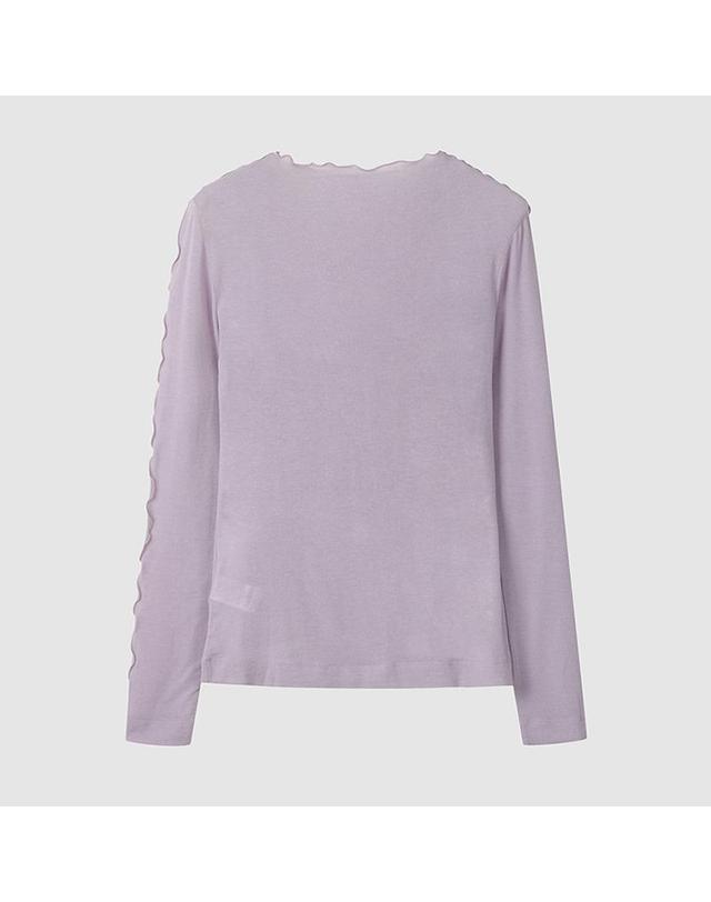 컴젠 [컴젠] 여성 보트넥 자수 티셔츠 LILAC 착용컷