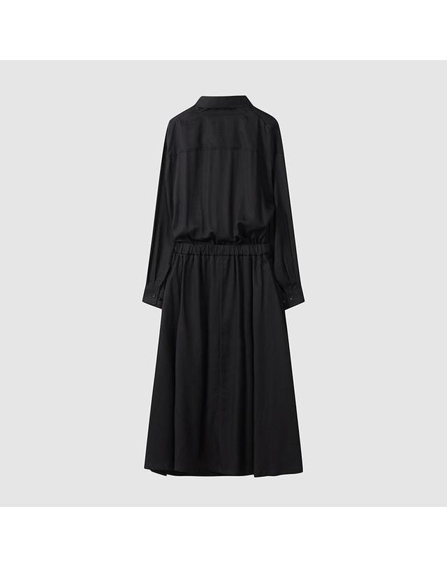 컴젠 [컴젠] 여성 셔츠형 랩 원피스 BLACK 착용컷