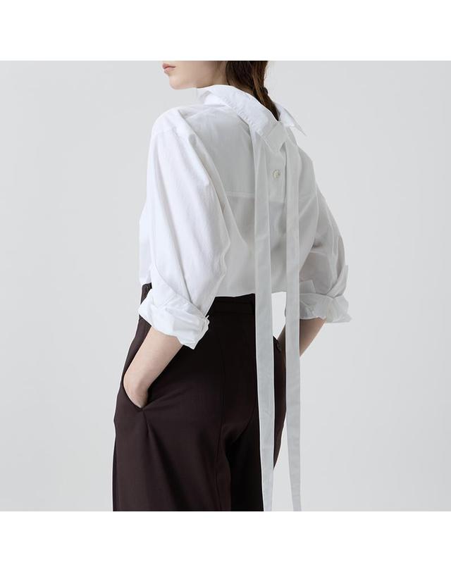 컴젠 [컴젠] 여성 하이넥 타이 블라우스 WHITE 착용컷