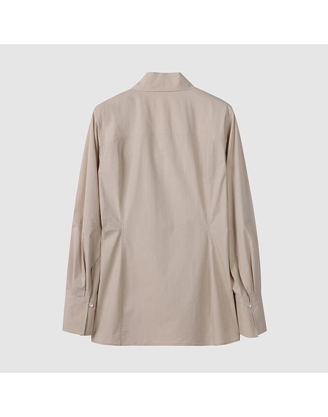 컴젠 [컴젠] 여성 소매 볼륨 슬림셔츠 L BEIGE 착용컷