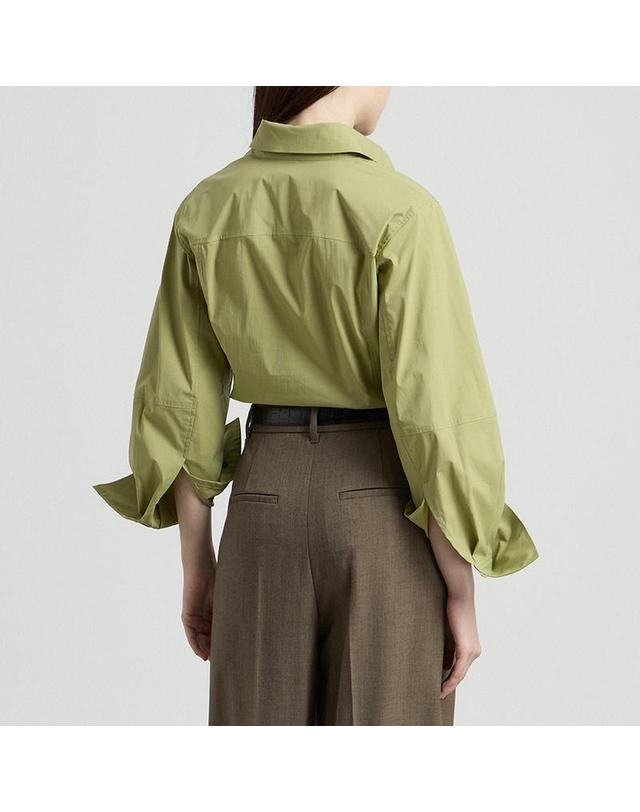 컴젠 [컴젠] 여성 소매 볼륨 슬림셔츠 L GREEN 착용컷